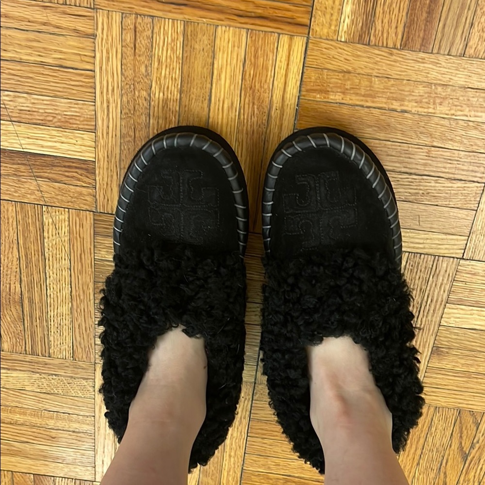 Tory Burch Black Fuzzy Shoes